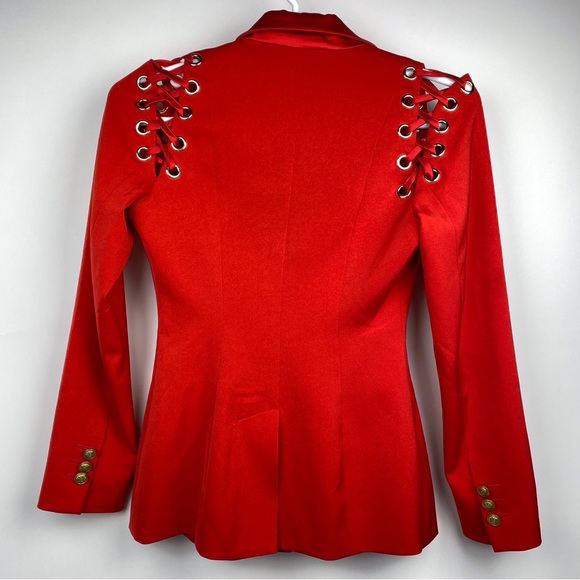 House of CB Blazer Women’s Red Size Small Grommet Lace Shoulder OR TRADE FOR XS - Picture 2 of 12